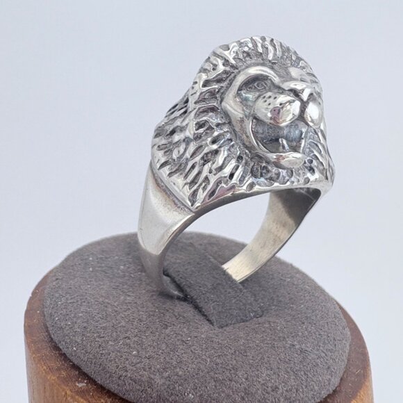 VTG Sterling Silver 925 Three Dimensional Lion Head Statement Ring Size 11.75 - Picture 1 of 8